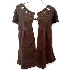 NWT Kikit Women Brown Ribbed Short Sleeve Open Front Sweater Blouse Top Size XL